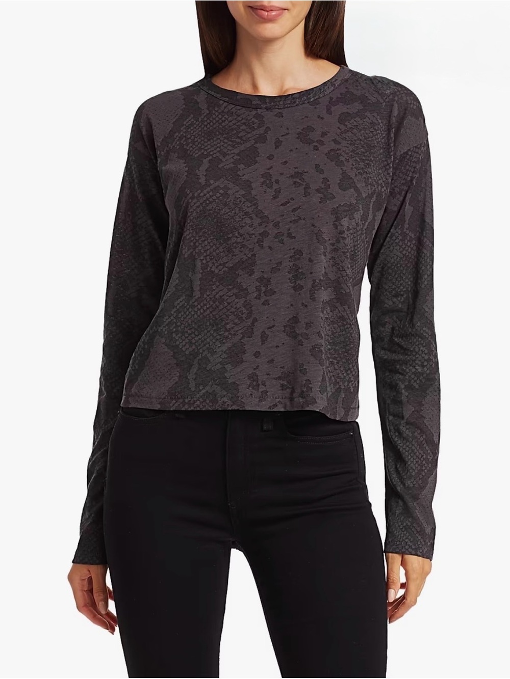 rag & bone Charcoal Snake Print Long-Sleeve Tee, Size Large